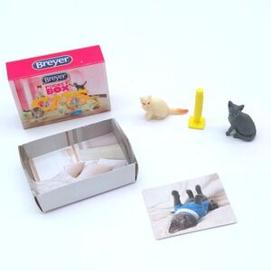 Breyer Pocket Box Cats Kids Cream and Grey Miniature Cat Figurines Set